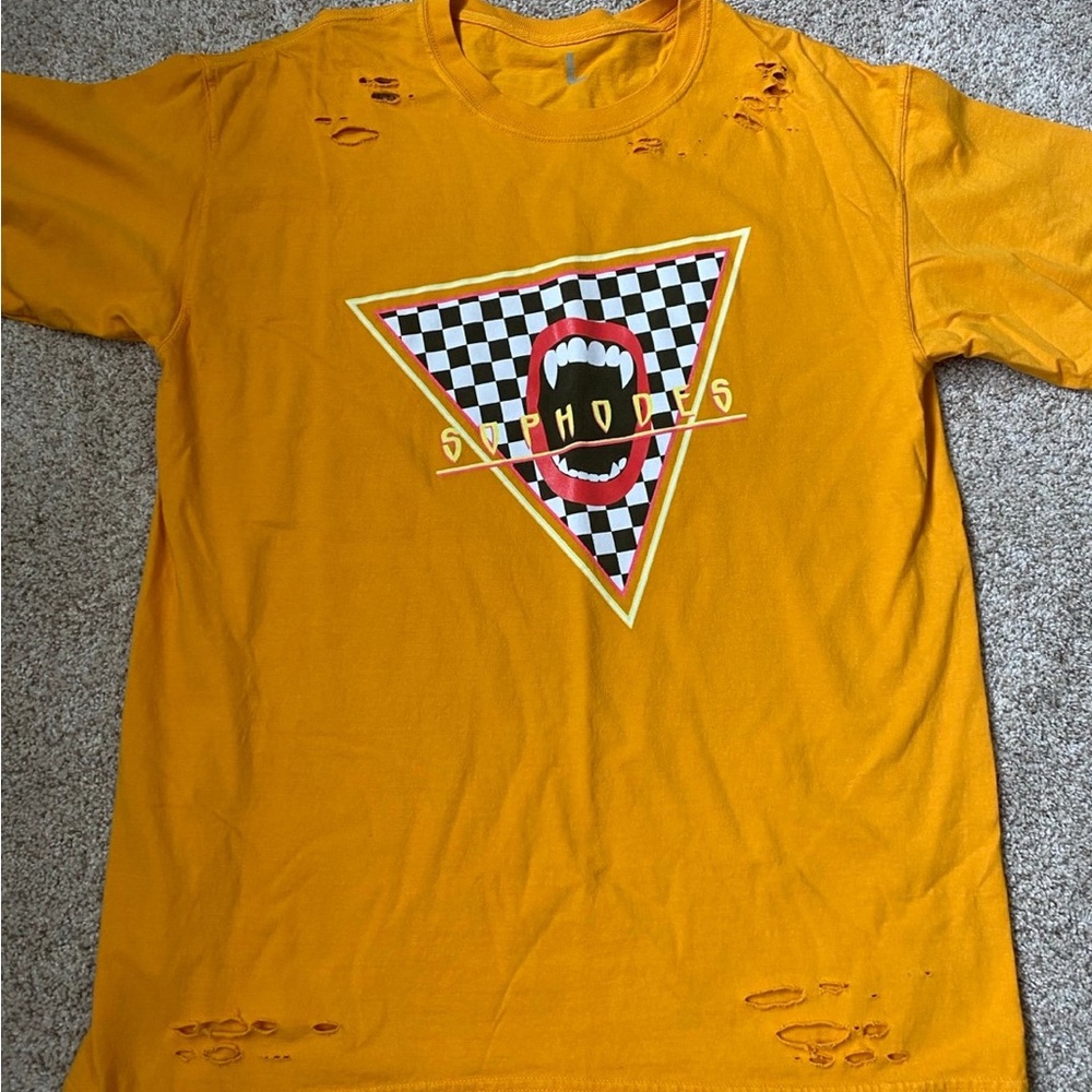 Graphic Yellow T-Shirt with Checkered Design